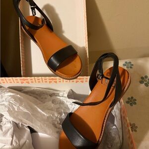 GB girls Black Strap Open-Toe Sandals with Tan Footbed